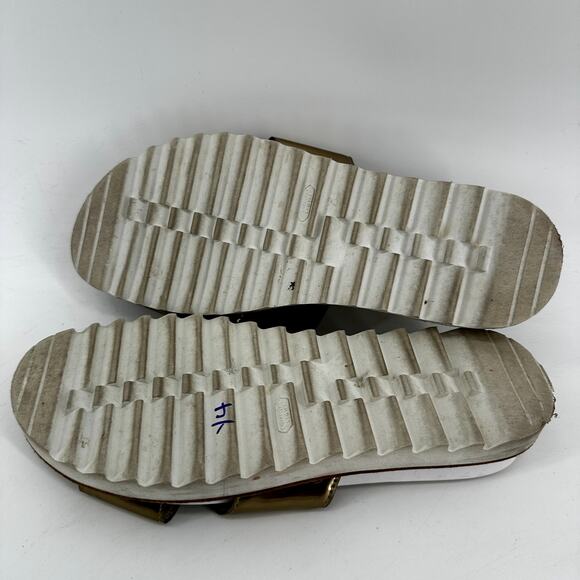 Stuart Weitzman Roza Crisscross Slides Sandals Slip On Leather Metallic Gold 7.5 - Picture 7 of 7